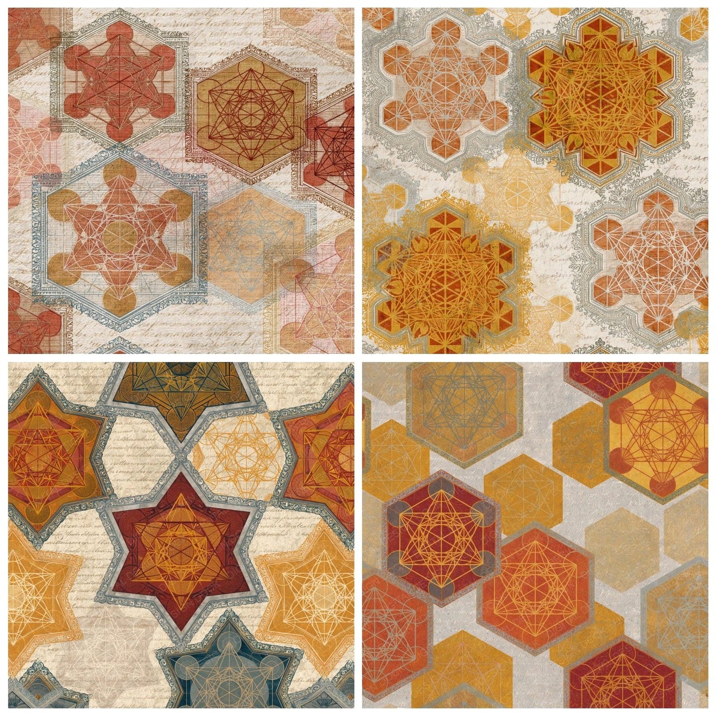 Victorian Metatrons Cube Terracotta Mustard Digital Paper Pack (DDD014700)