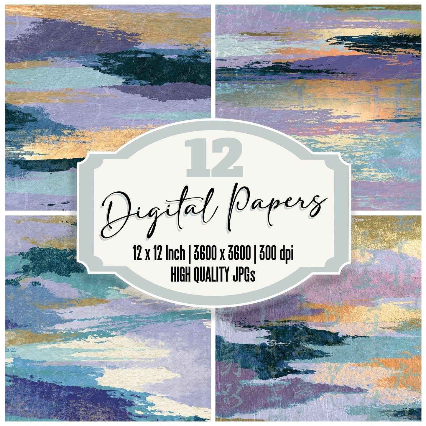 Woodcut Lilac Mint Abstract Digital Paper Pack (DDD014702)