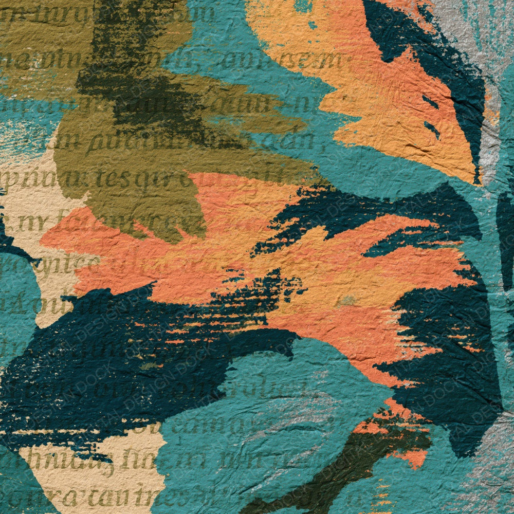 Woodcut Olive Peach Turquoise Abstract Digital Paper Pack (DDD014703)