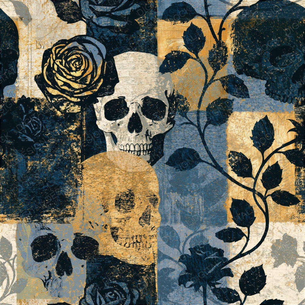 Woodcut Skulls Roses Bone Seamless Digital Paper Pack (DDD014704)