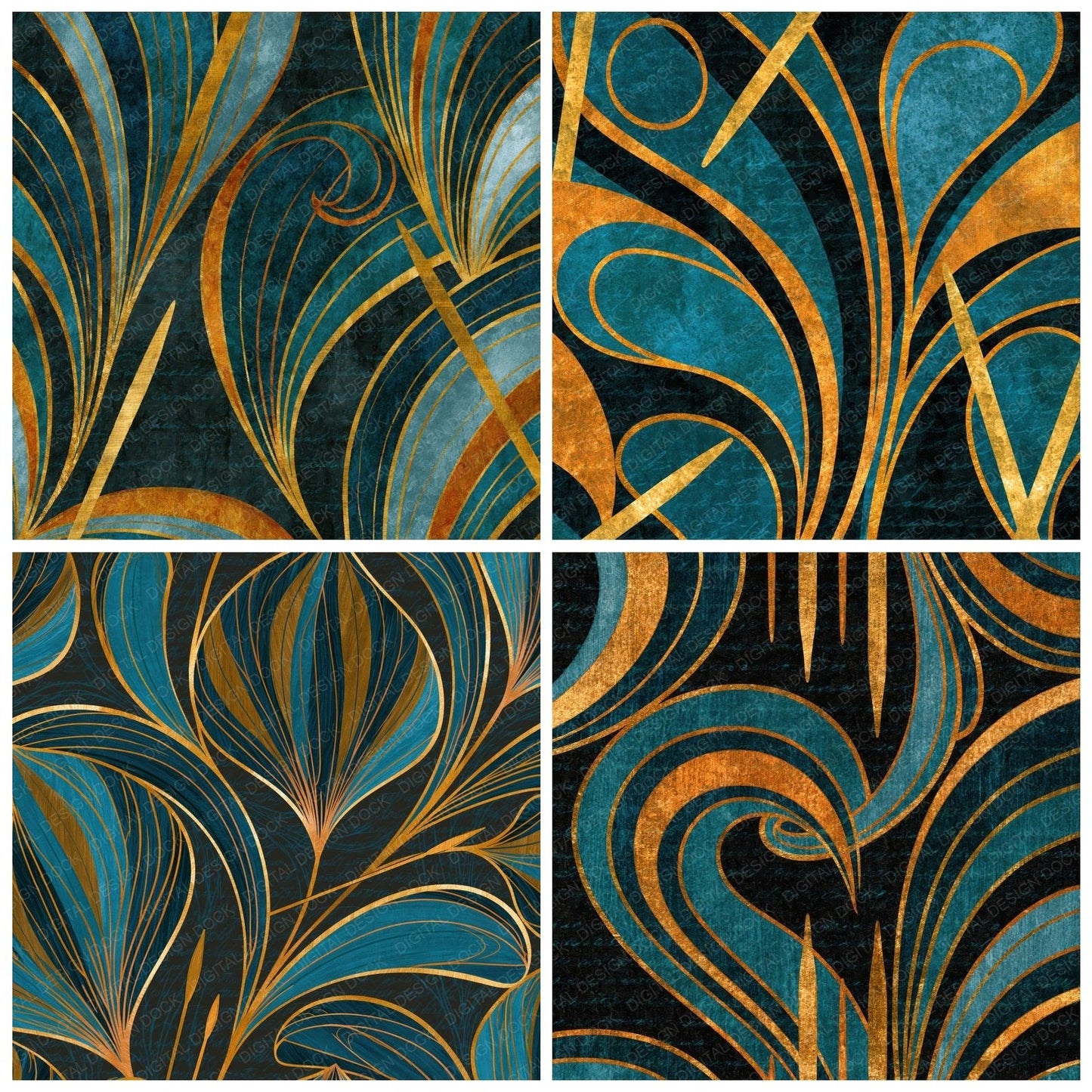 Art Nouveau Knitting Needles Teal Brass Digital Paper Pack (DDD014706)