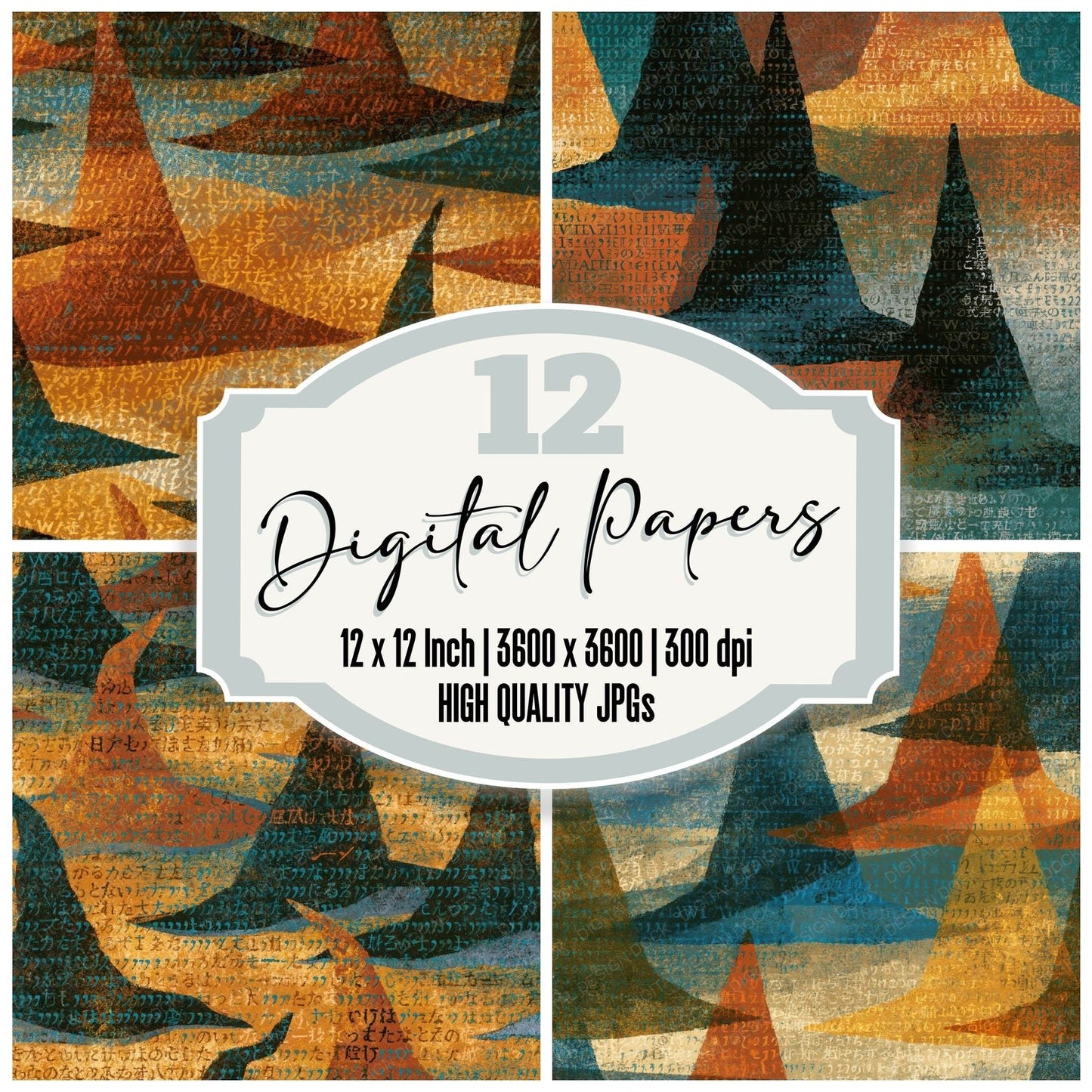 ASCII Witches Hats Rust Turquoise Digital Paper Pack (DDD014708)