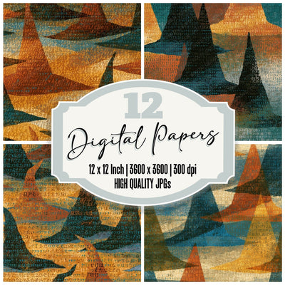 ASCII Witches Hats Rust Turquoise Digital Paper Pack (DDD014708)