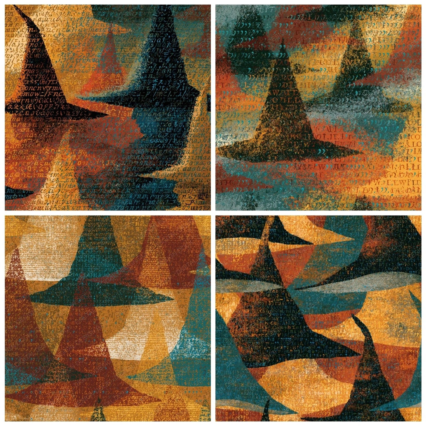 ASCII Witches Hats Rust Turquoise Digital Paper Pack (DDD014708)