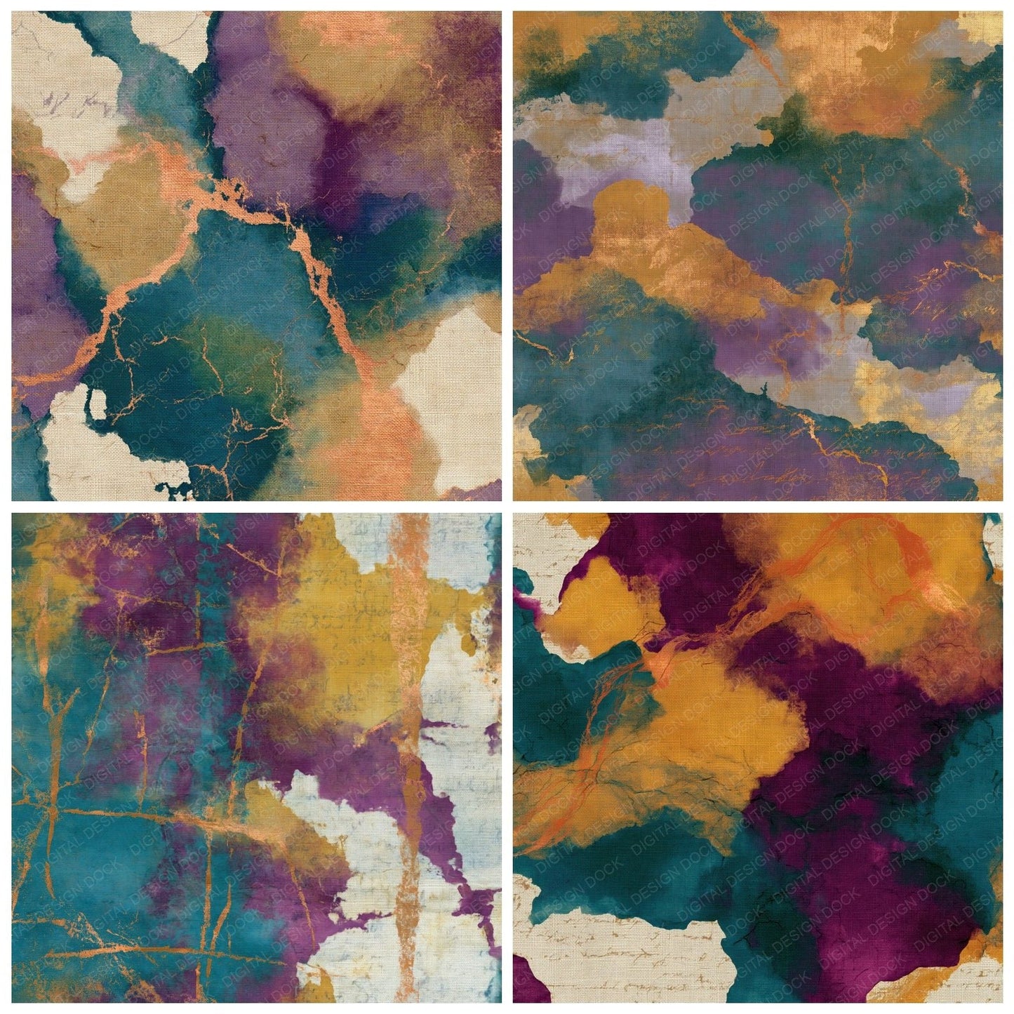 Batik Ochre Plum Teal Abstract Digital Paper Pack (DDD014709)