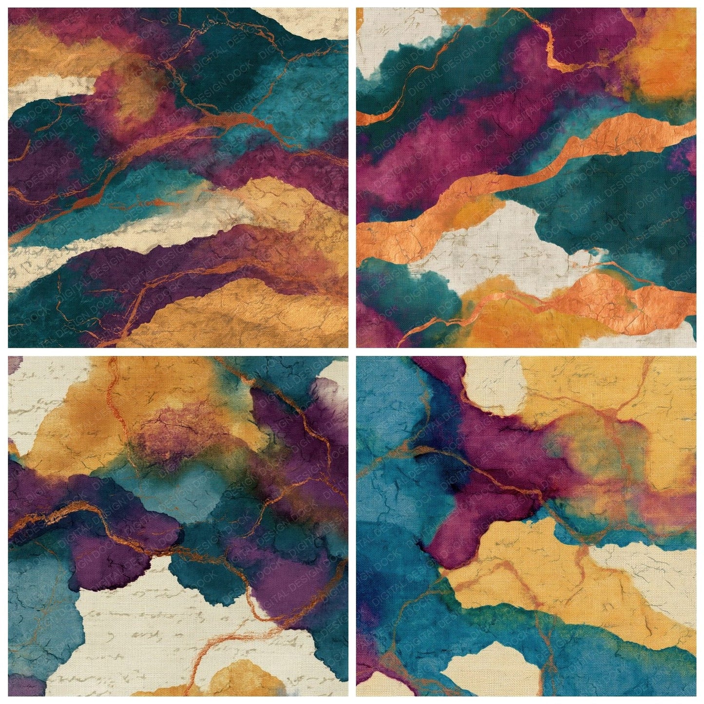 Batik Ochre Plum Teal Abstract Digital Paper Pack (DDD014709)