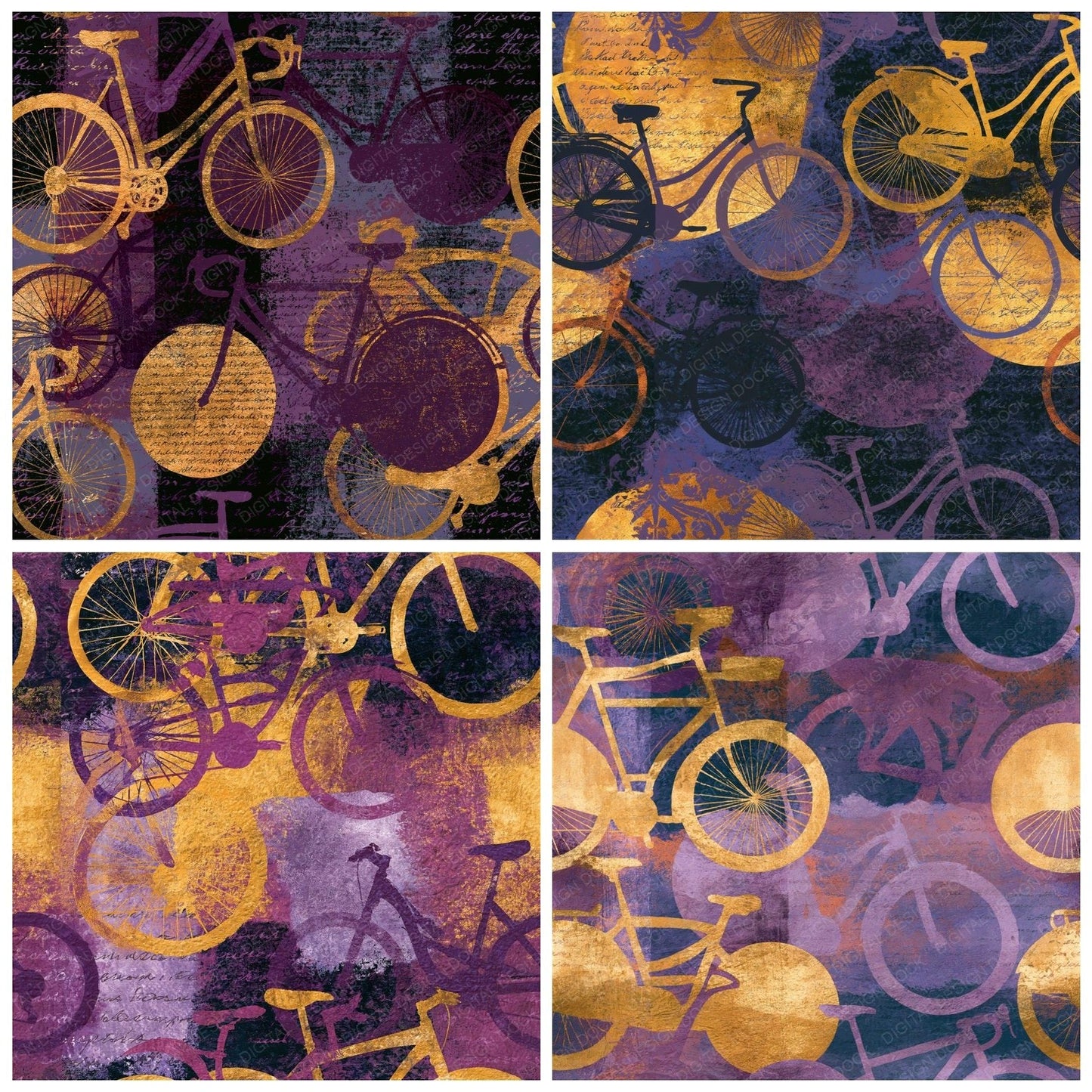 Bohemian Bicycles Mauve Plum Seamless Digital Paper Pack (DDD014710)
