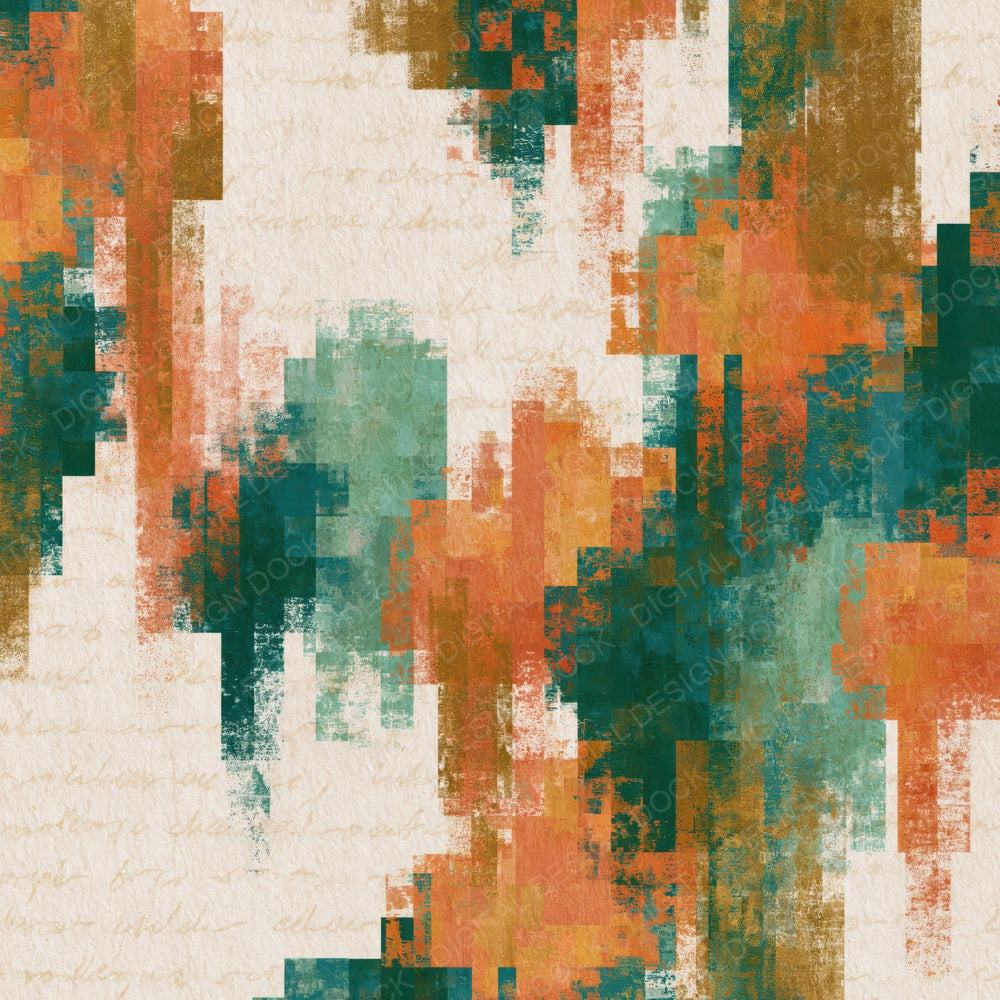 Bohemian Pixelated Forms Papaya Jade Digital Paper Pack (DDD014711)