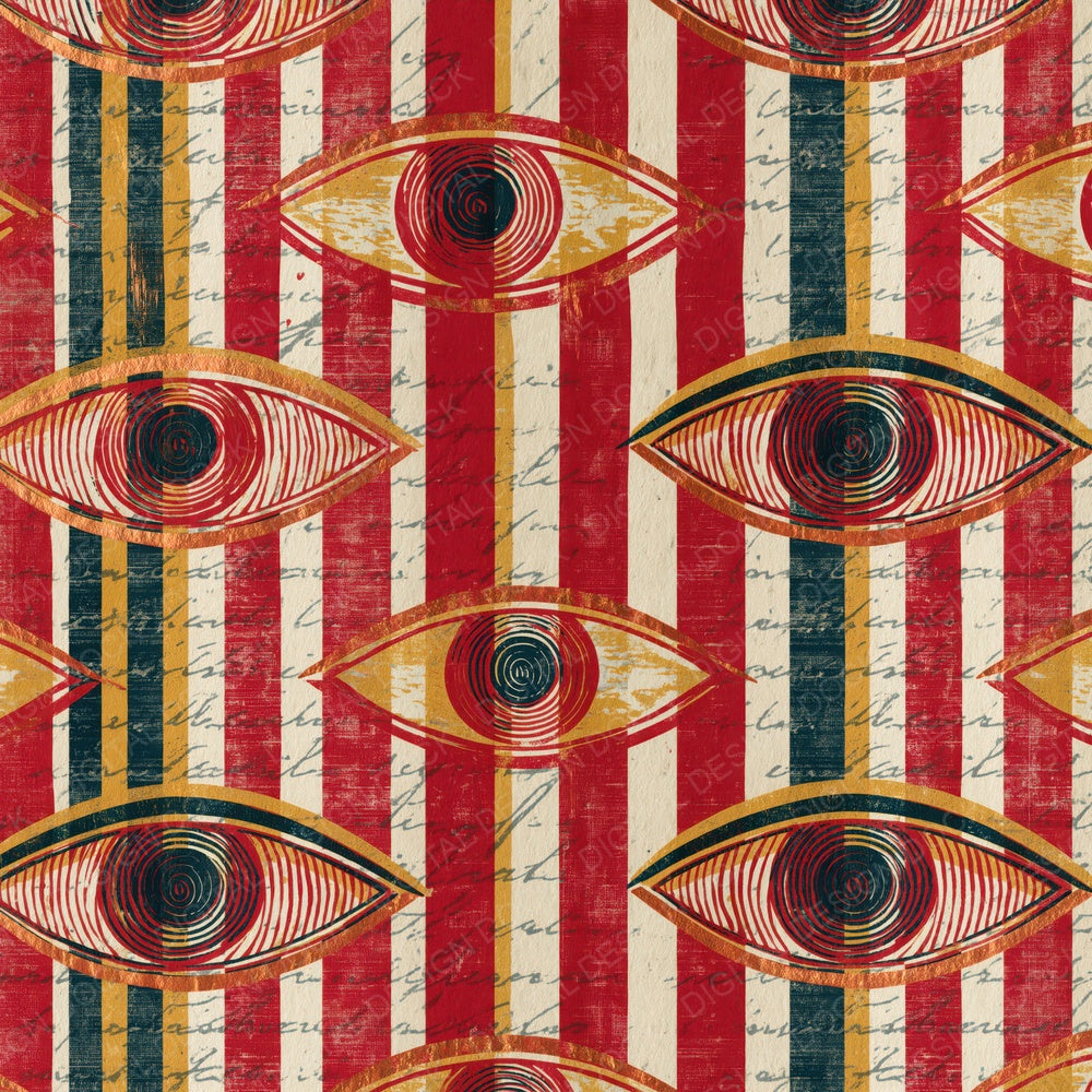 Etching Evil Eyes Candy Red Cream Digital Paper Pack (DDD014713)