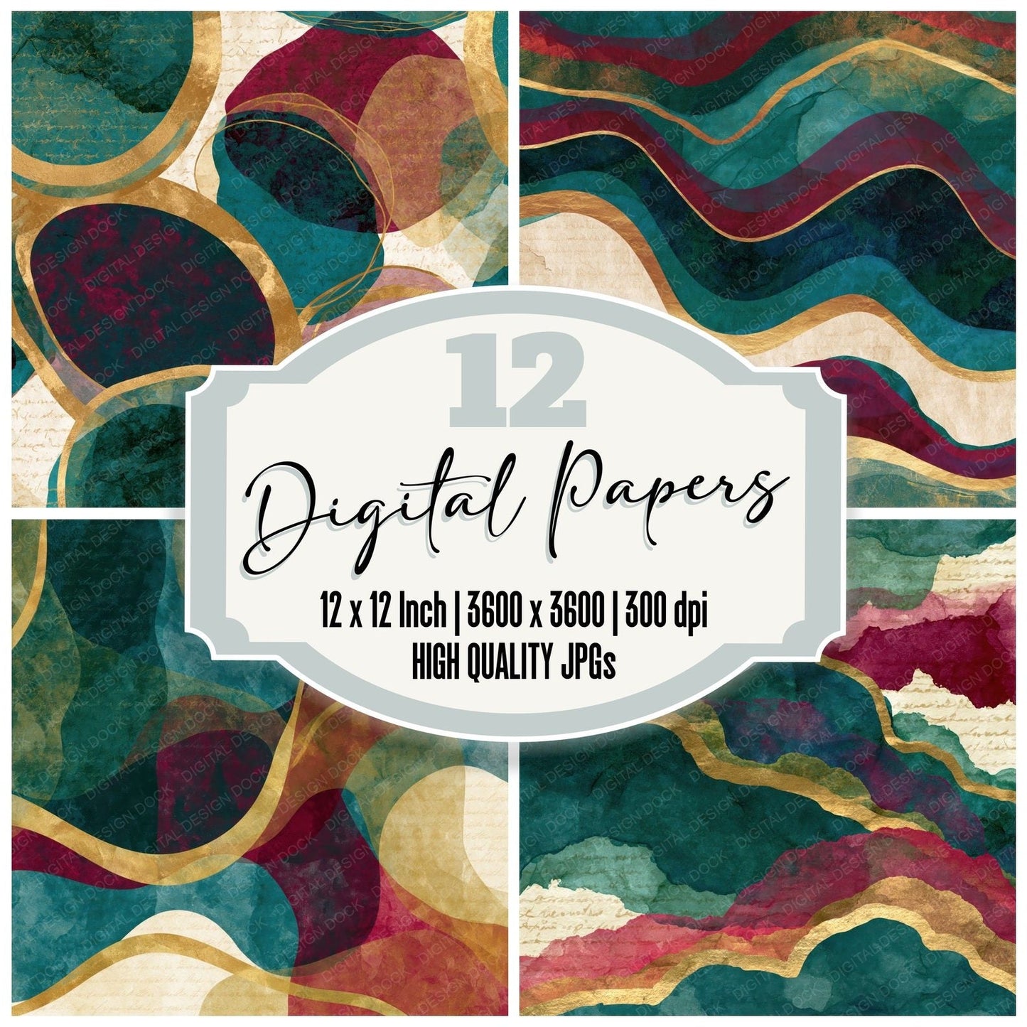 Layered Vaporwave Malachite Burgundy Digital Paper Pack (DDD014716)