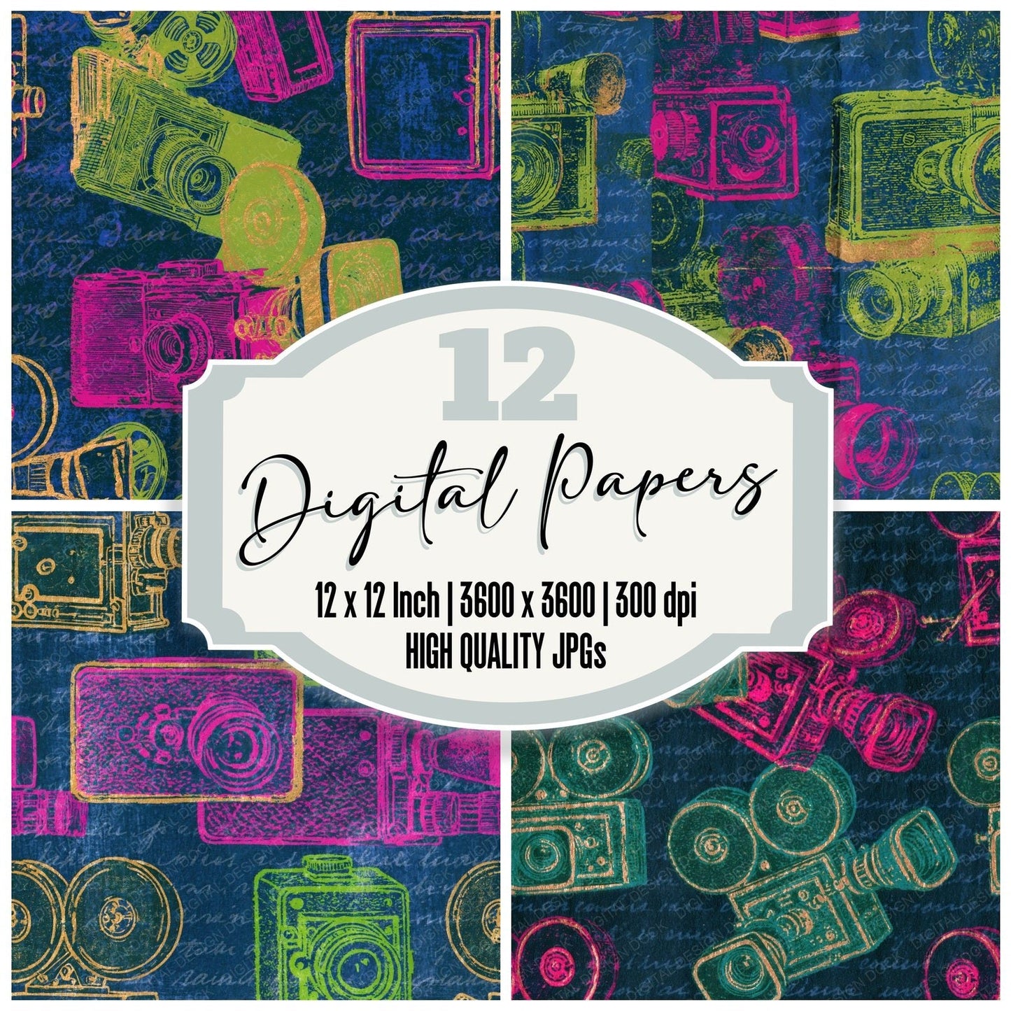 Letterpress Super 8 Neon Magenta Seamless Digital Paper Pack (DDD014717)
