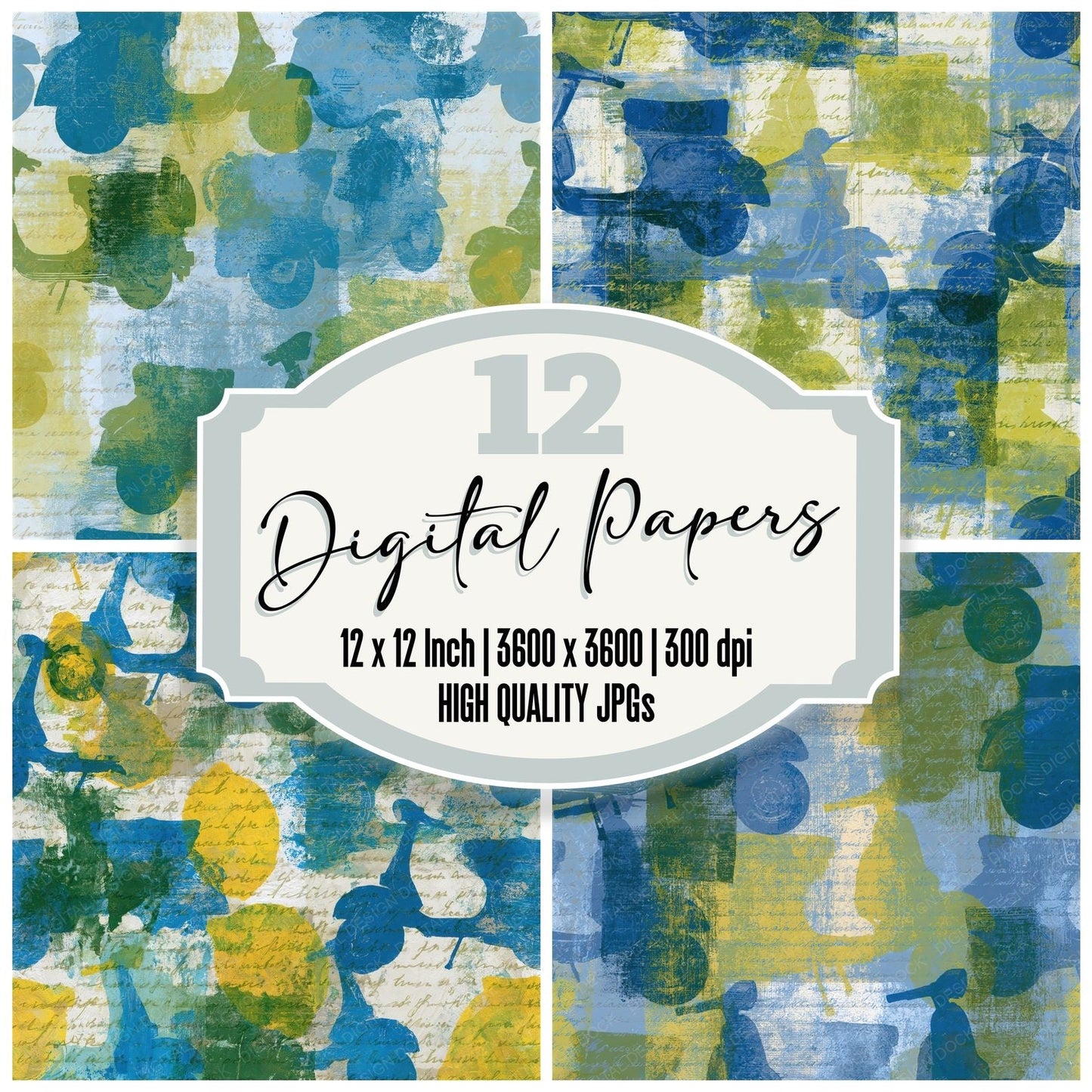 Maximalist Vespa Azure Bone Seamless Digital Paper Pack (DDD014718)