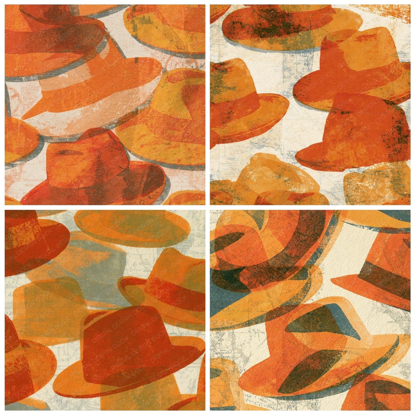 Monoprint Fedoras Burnt Orange Cream Digital Paper Pack (DDD014719)