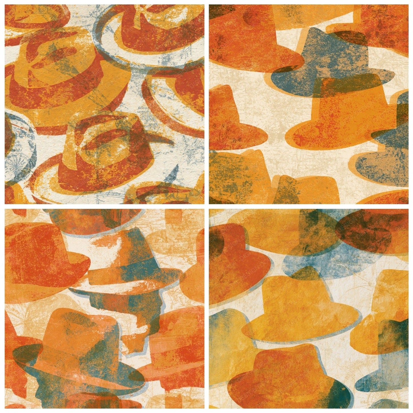 Monoprint Fedoras Burnt Orange Cream Digital Paper Pack (DDD014719)