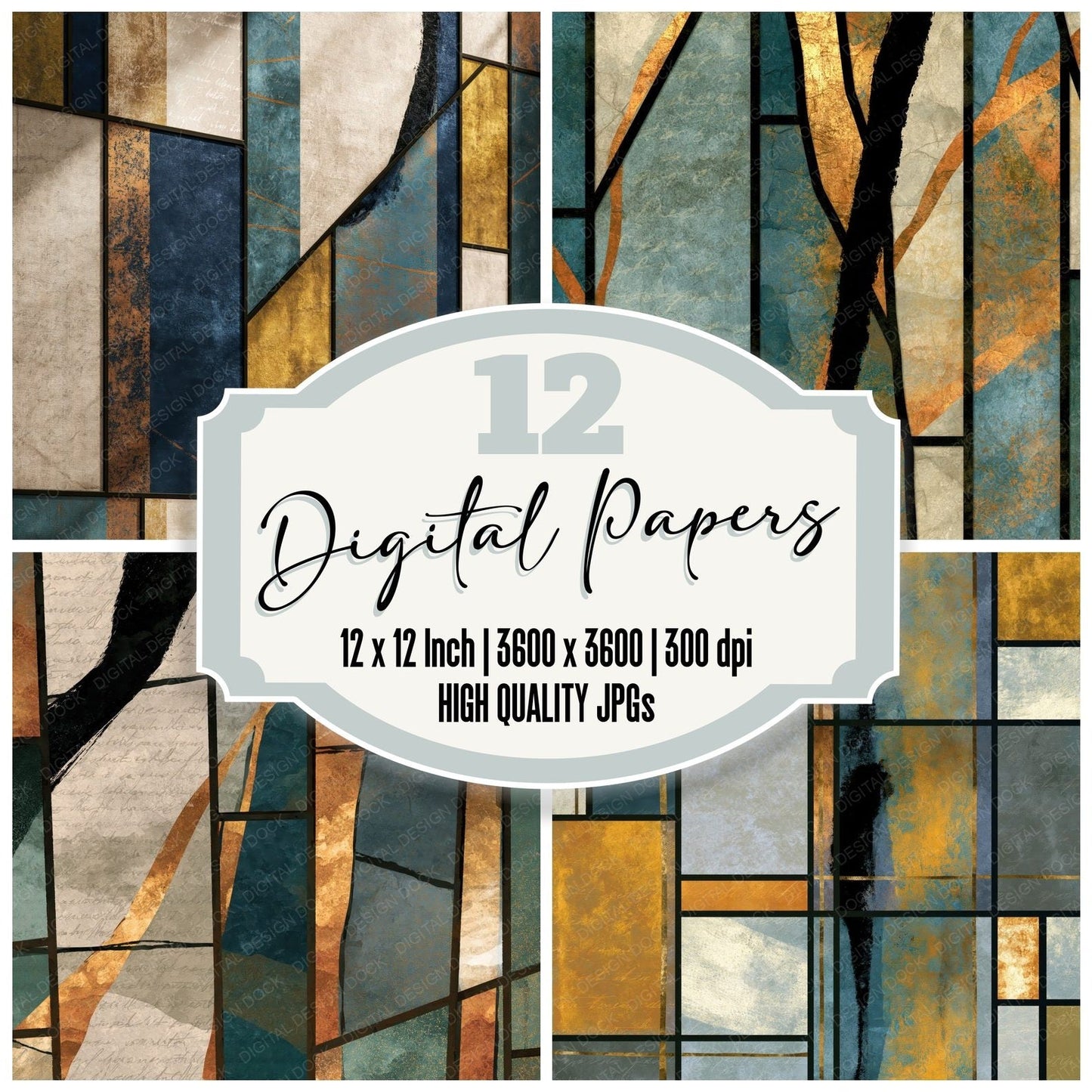 Stained Glass Linen Slate Abstract Digital Paper Pack (DDD014723)