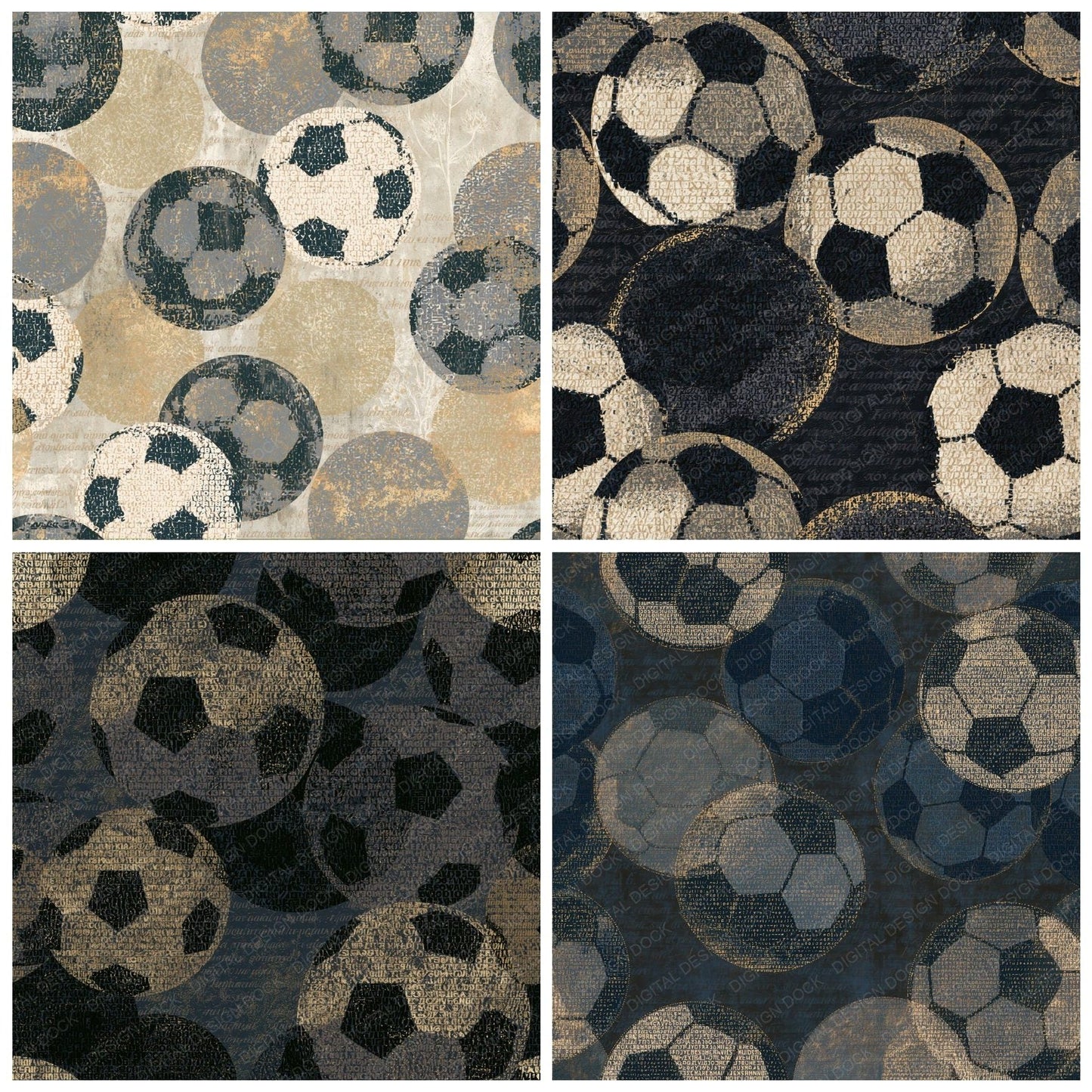 ASCII Soccer Midnight Bone Gold Digital Paper Pack (DDD014725)