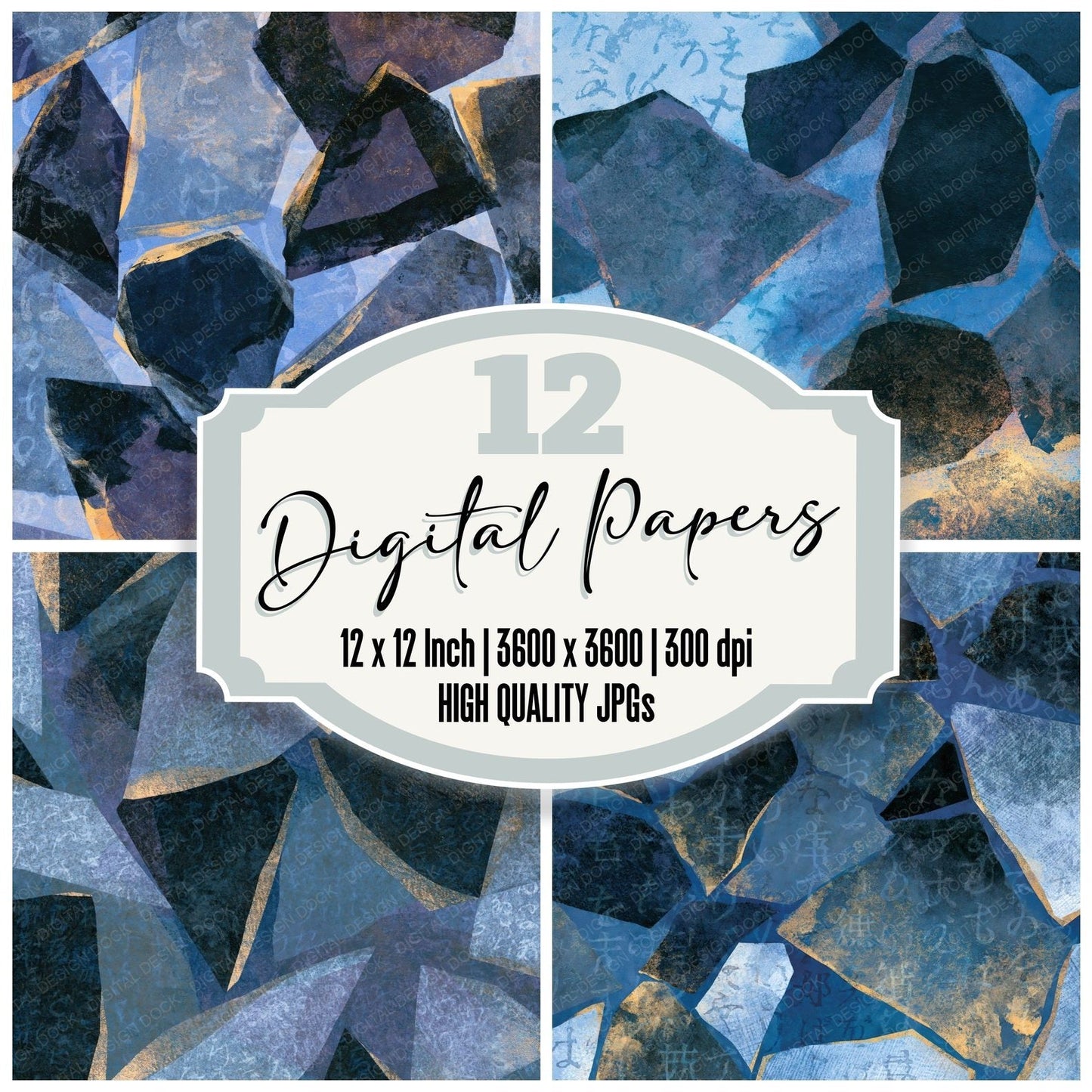 Egg Tempera Obsidian Shards Slate Indigo Digital Paper Pack (DDD014728)