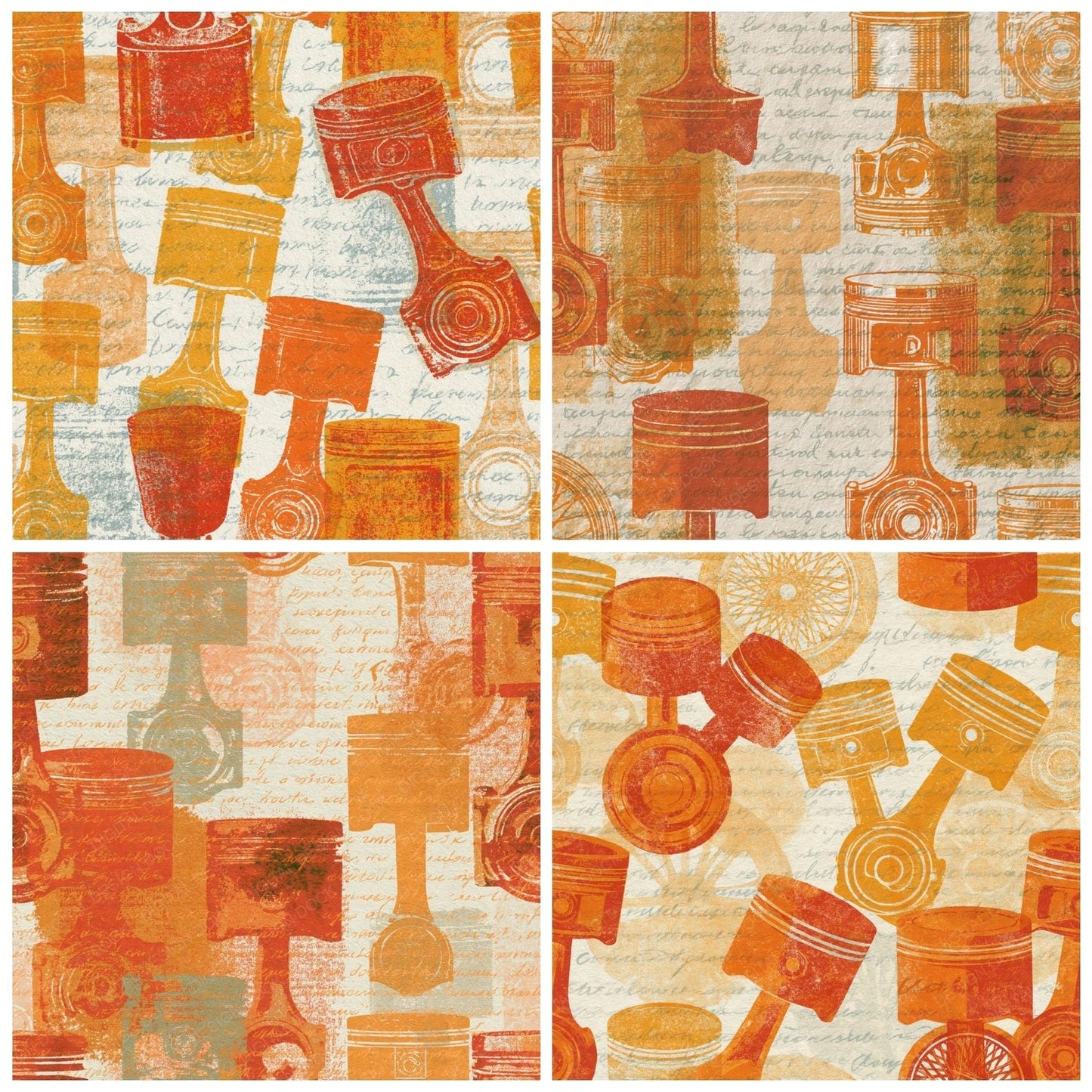 Lithograph Piston Engine Burnt Orange Cream Digital Paper Pack (DDD014732)