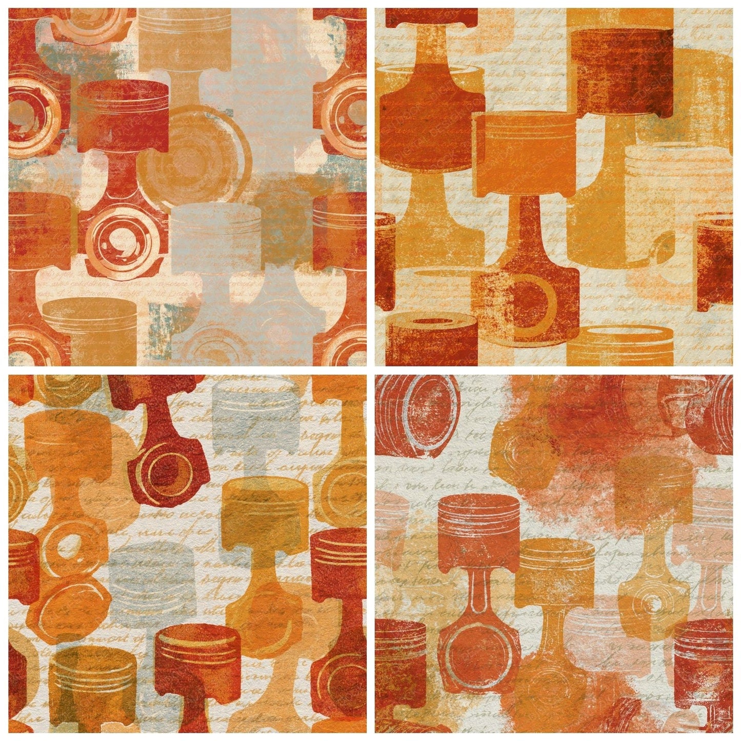 Lithograph Piston Engine Burnt Orange Cream Digital Paper Pack (DDD014732)