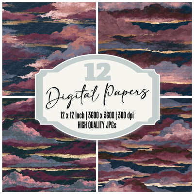 Maximalist Stratus Clouds Rose Wine Navy Digital Paper Pack (DDD014733)