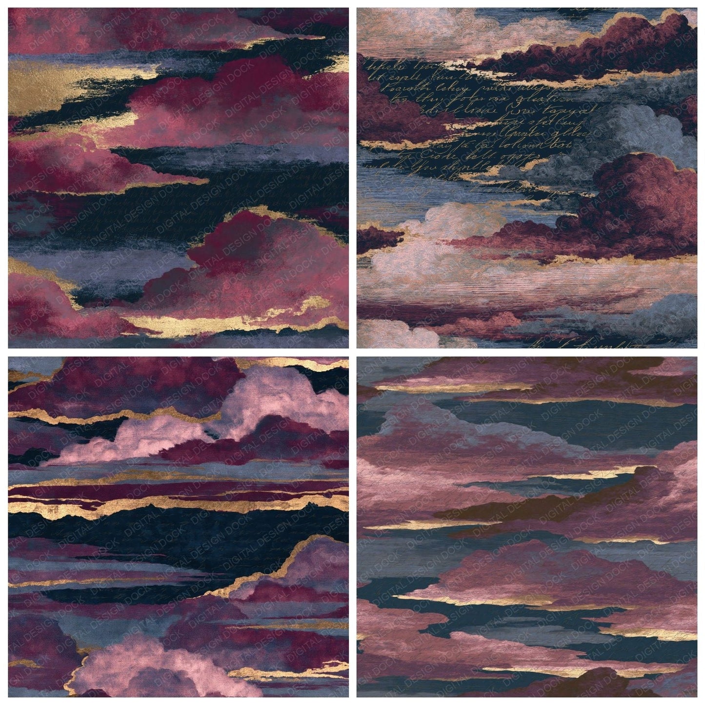 Maximalist Stratus Clouds Rose Wine Navy Digital Paper Pack (DDD014733)
