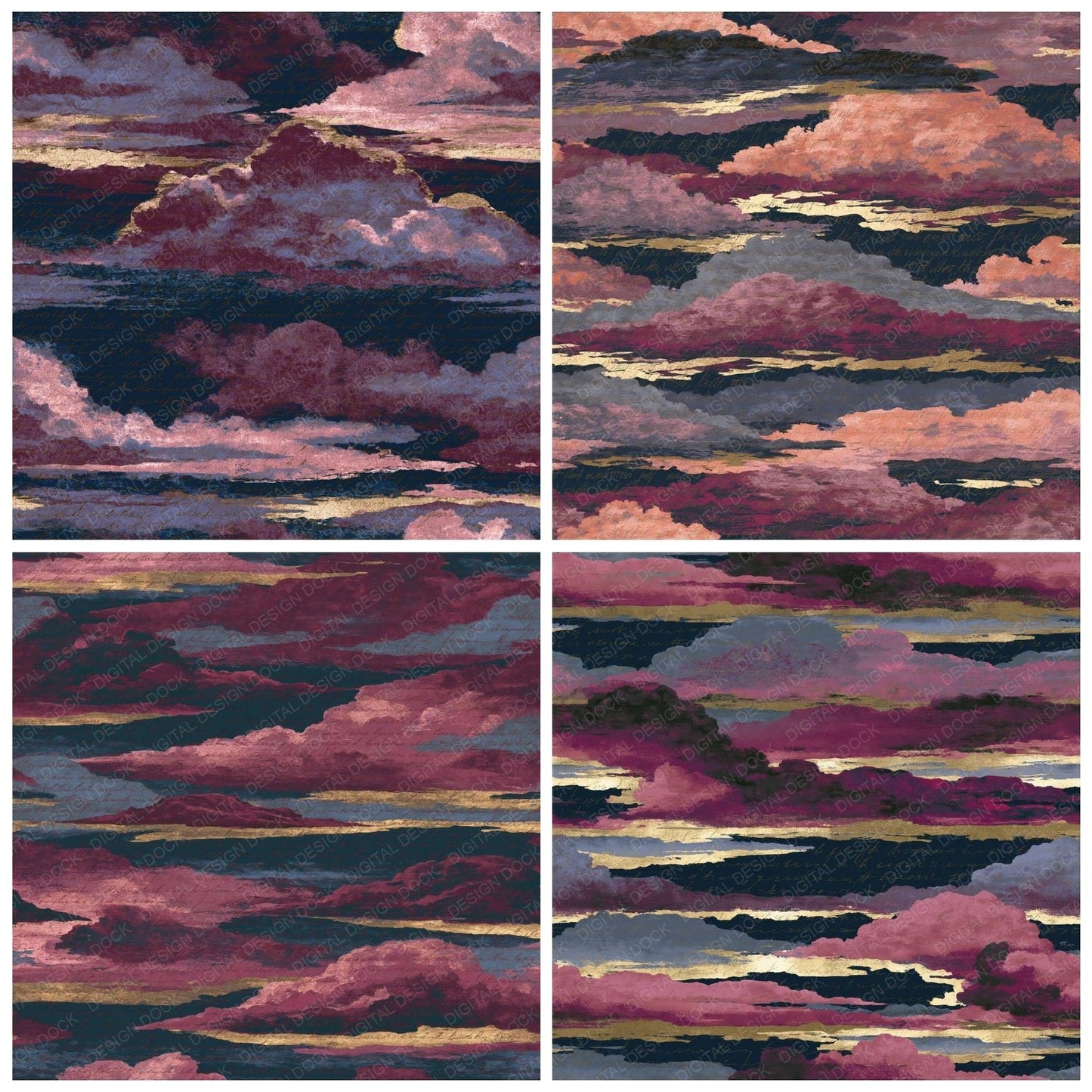 Maximalist Stratus Clouds Rose Wine Navy Digital Paper Pack (DDD014733)