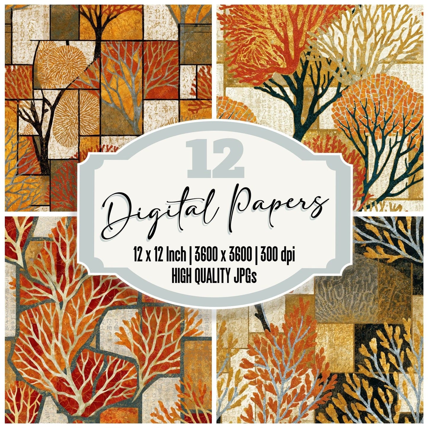 Mosaic Coral Amber Cream Seamless Digital Paper Pack (DDD014734)