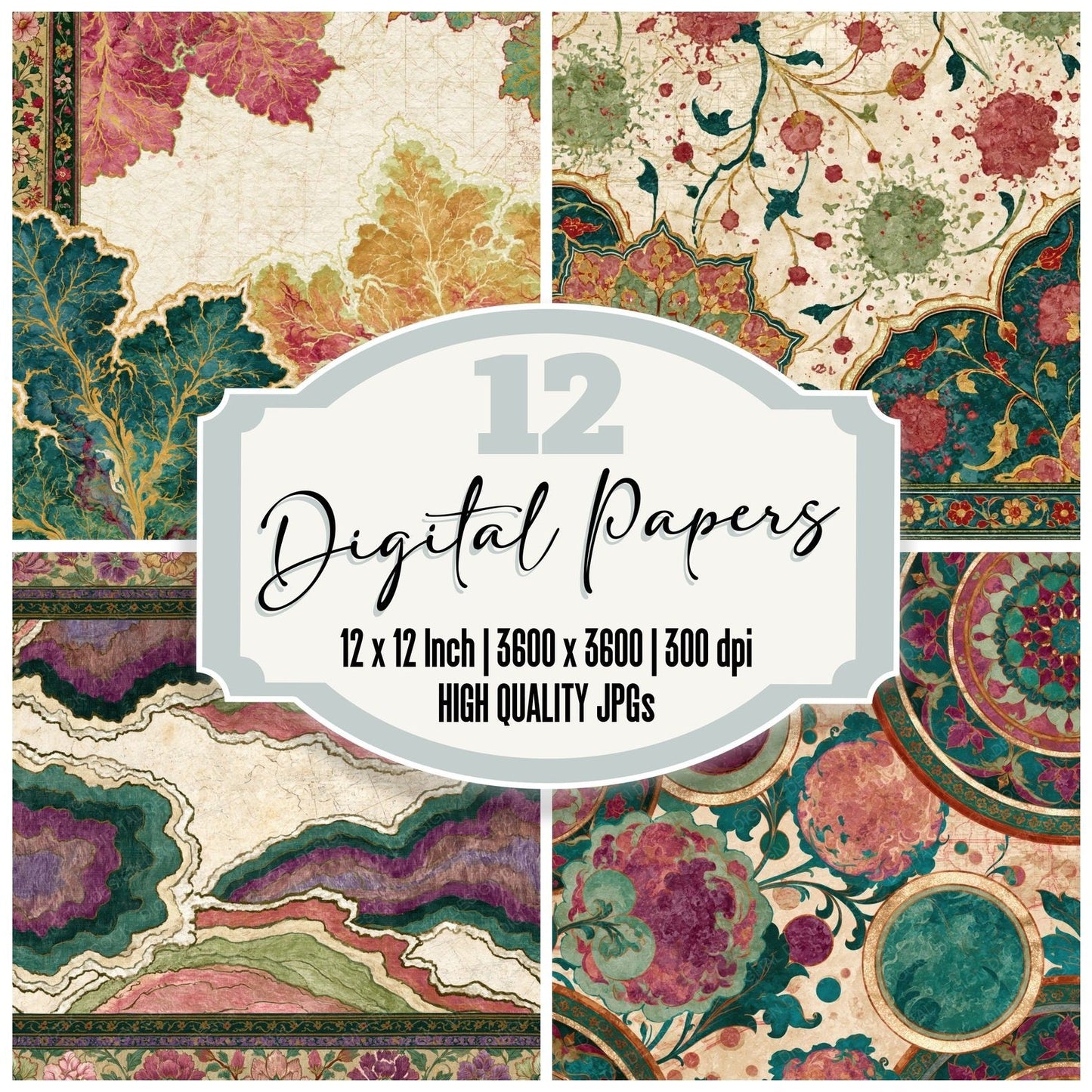 Mughal Plasma Pistachio Raspberry Digital Paper Pack (DDD014735)