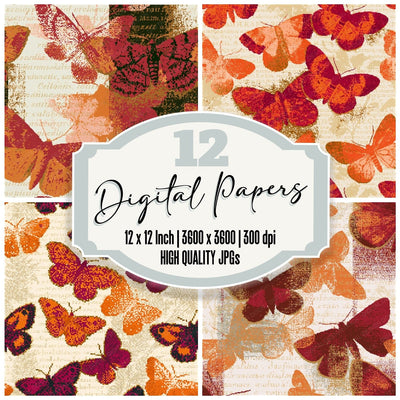 Pixel Moth Cherry Orange Seamless Digital Paper Pack (DDD014736)