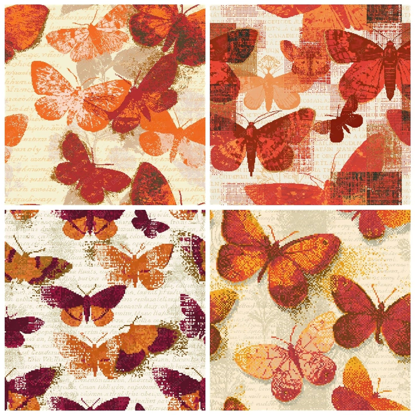 Pixel Moth Cherry Orange Seamless Digital Paper Pack (DDD014736)