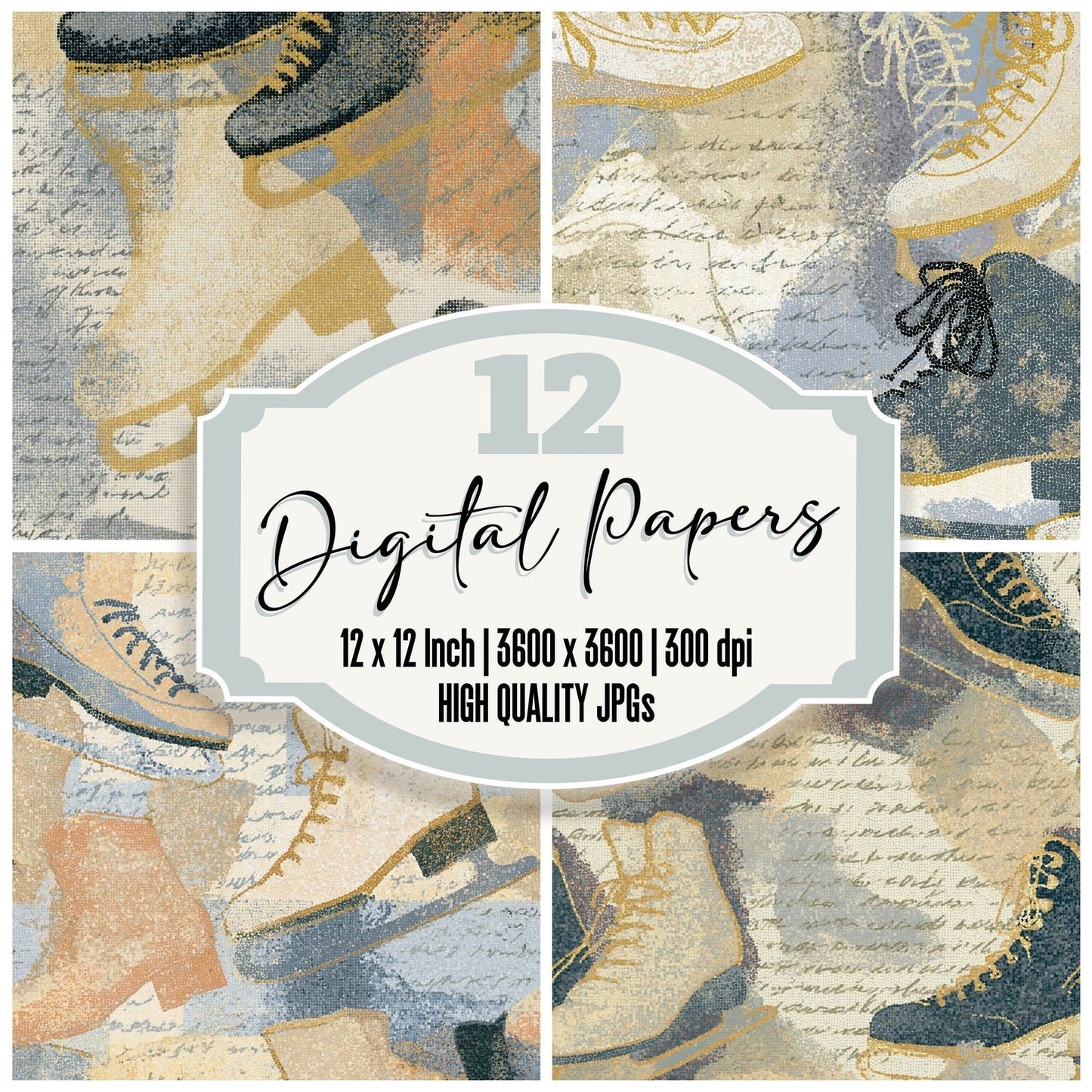 Pointillism Ice Skates Sand Biscuit Digital Paper Pack (DDD014738)
