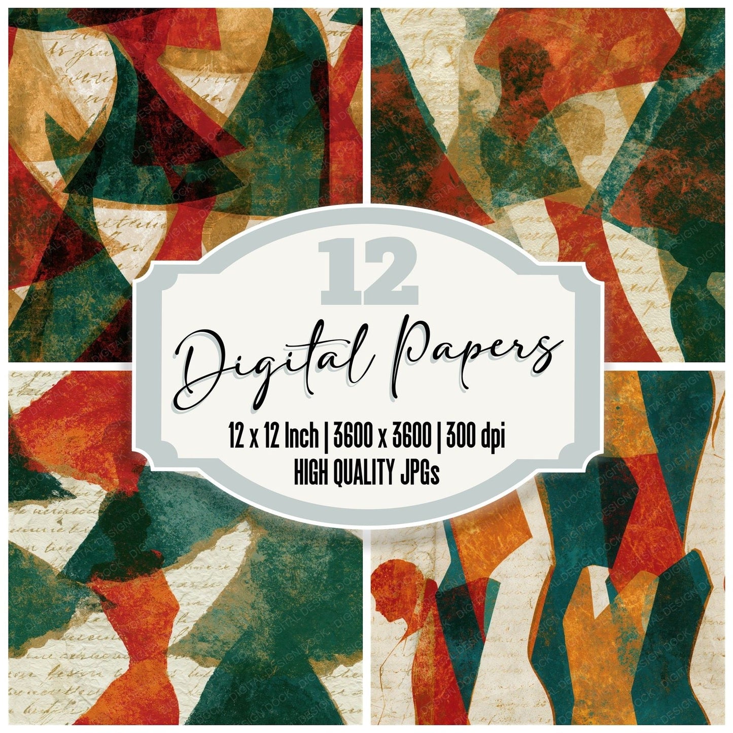 Screenprint Flapper Jade Garnet Seamless Digital Paper Pack (DDD014739)