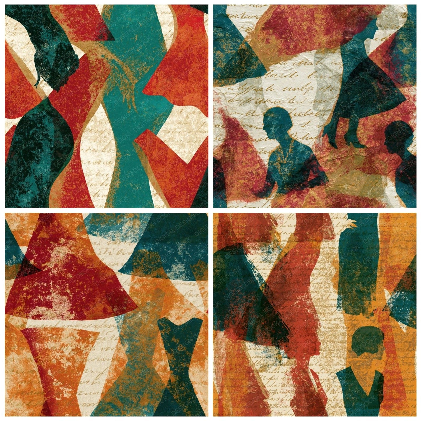 Screenprint Flapper Jade Garnet Seamless Digital Paper Pack (DDD014739)