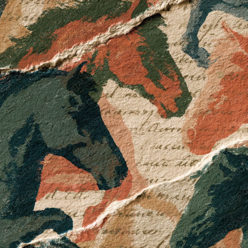 Torn Paper Trick Horse Blush Green Digital Paper Pack (DDD014743)
