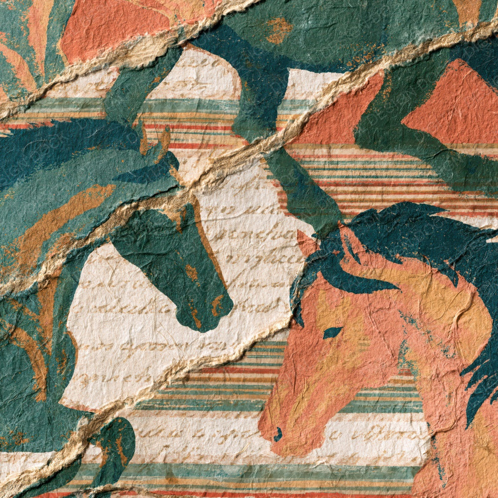 Torn Paper Trick Horse Blush Green Digital Paper Pack (DDD014743)