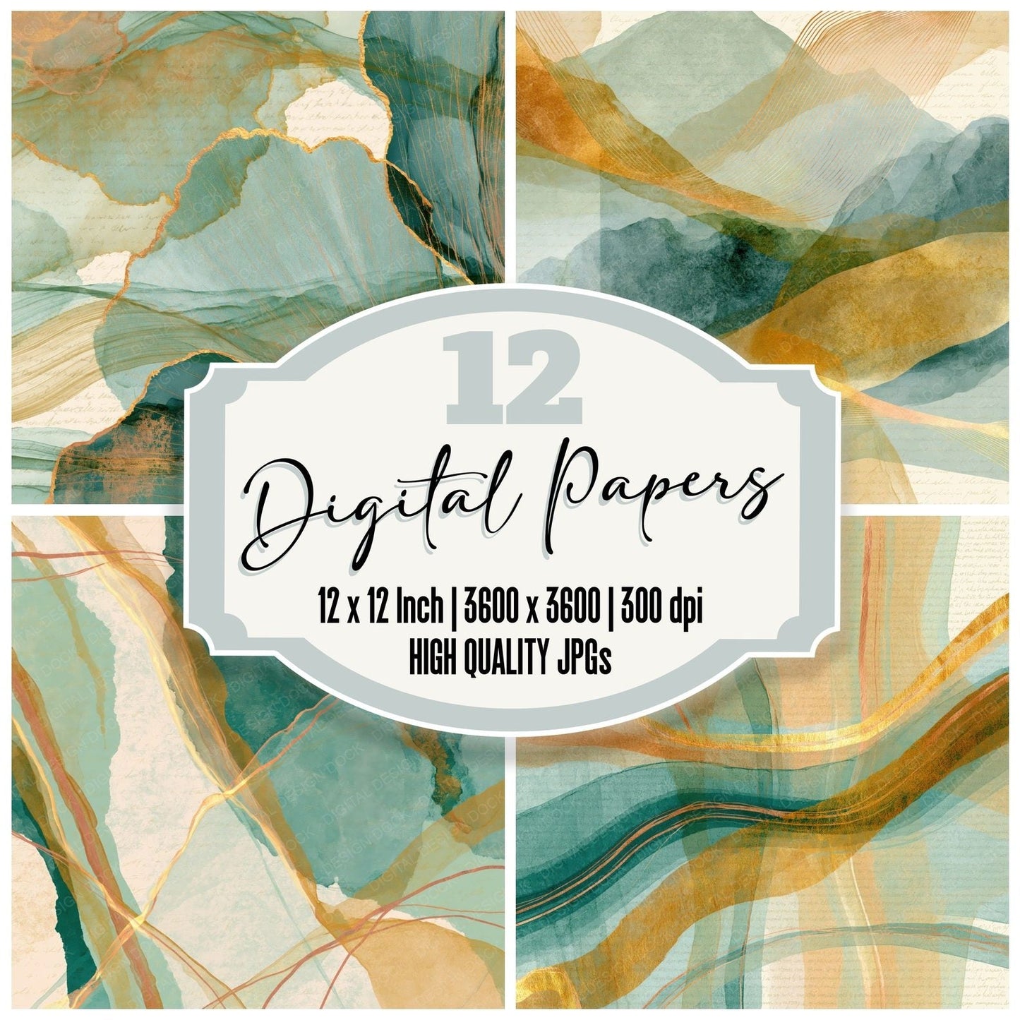 X-ray Mint Gold Abstract Digital Paper Pack (DDD014744)
