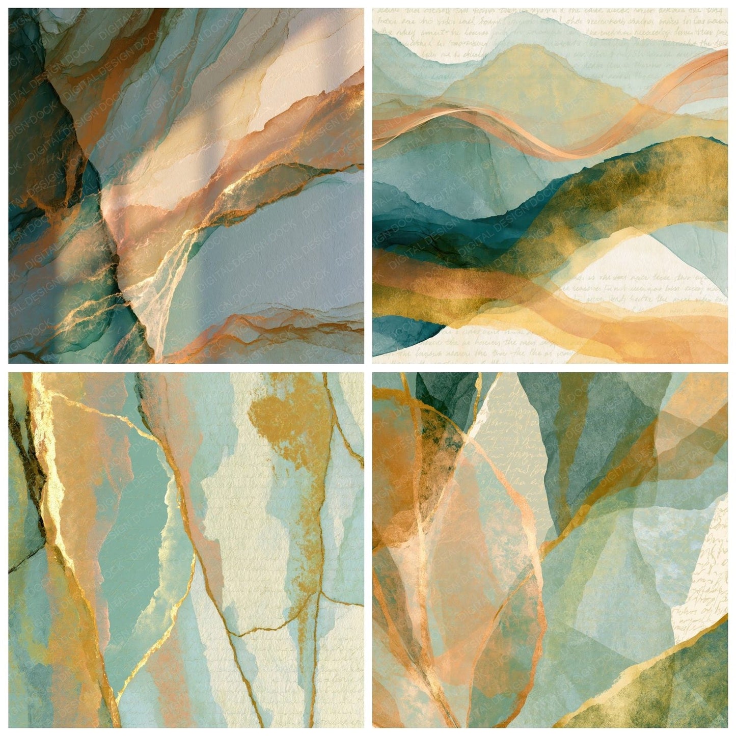 X-ray Mint Gold Abstract Digital Paper Pack (DDD014744)