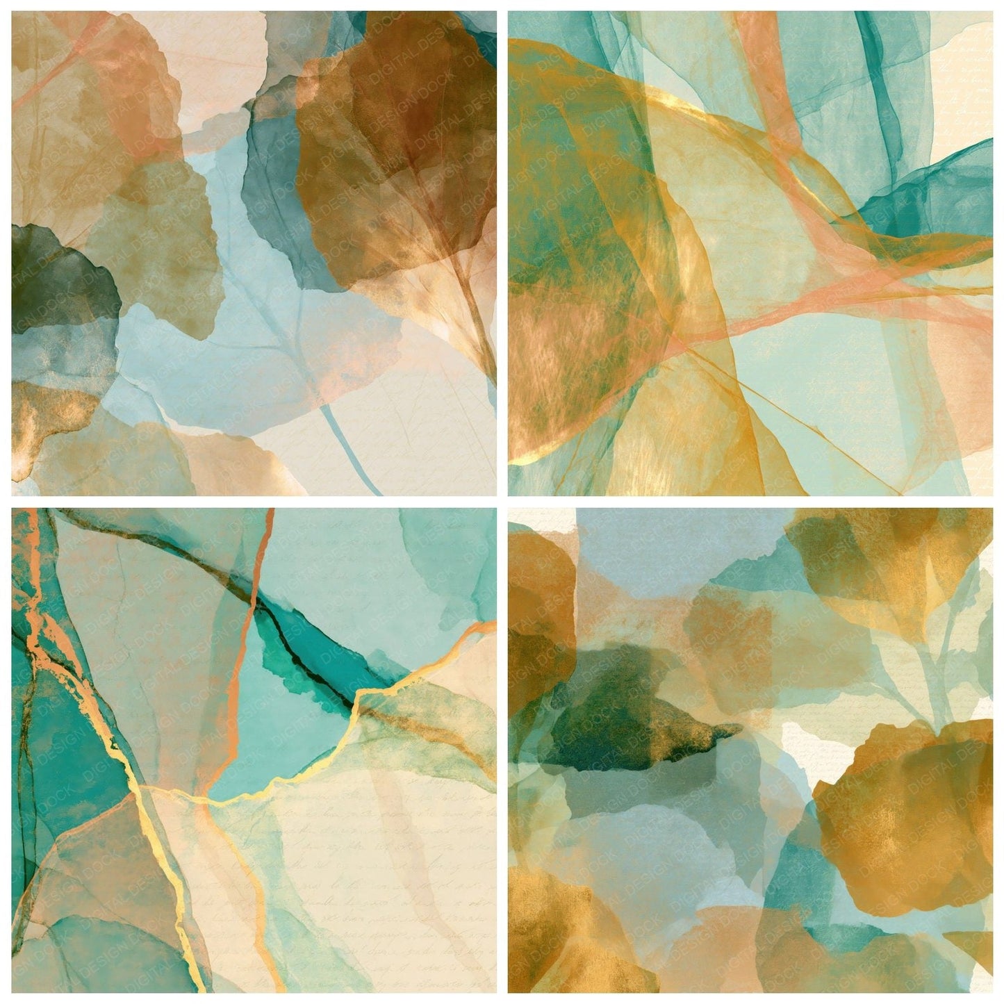 X-ray Mint Gold Abstract Digital Paper Pack (DDD014744)