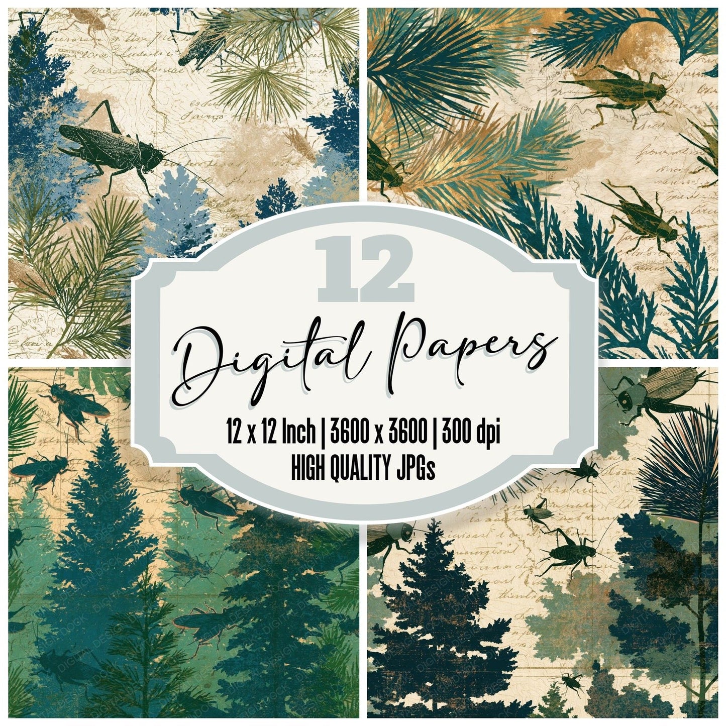 Antique Map Cricket Pine Cream Digital Paper Pack (DDD014745)