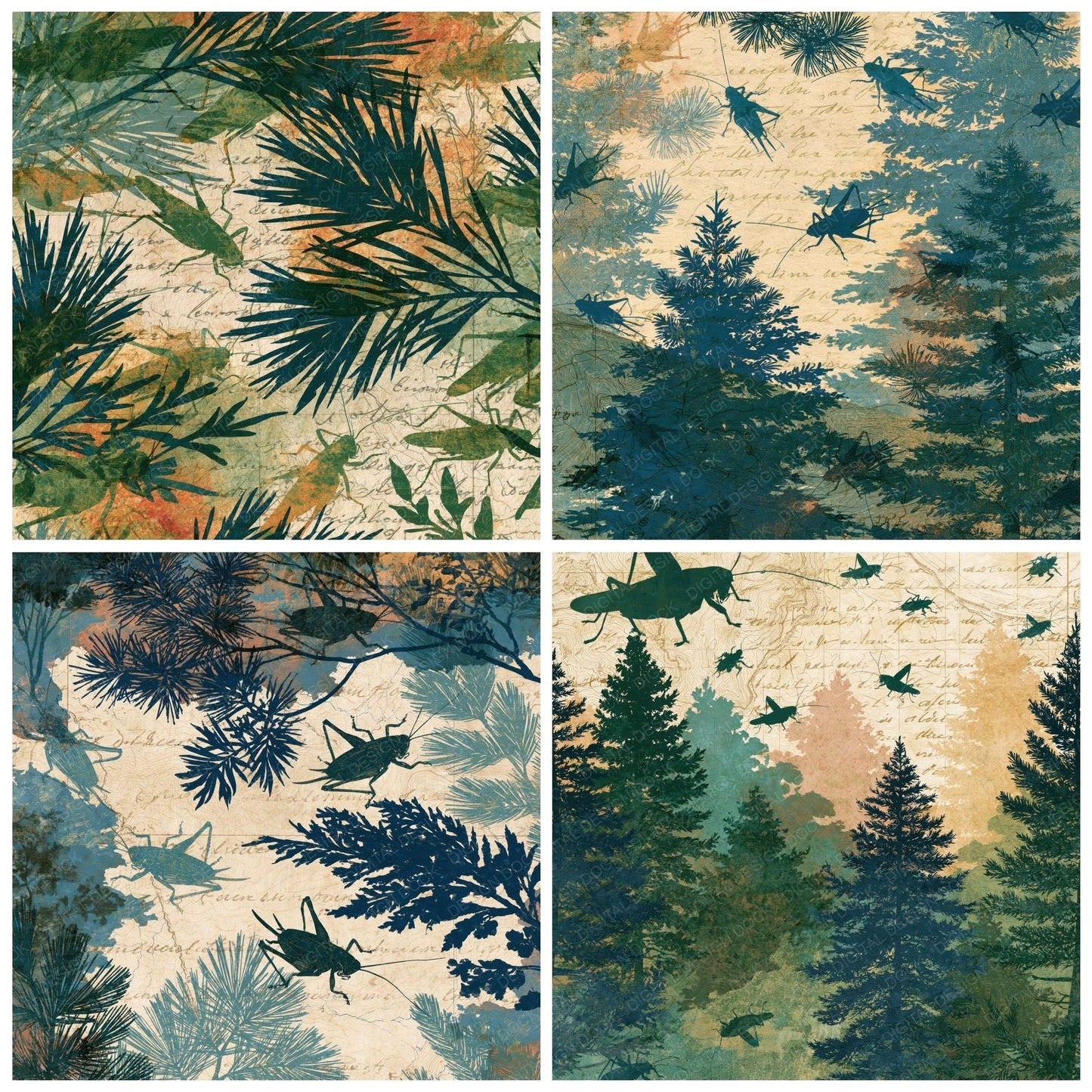 Antique Map Cricket Pine Cream Digital Paper Pack (DDD014745)