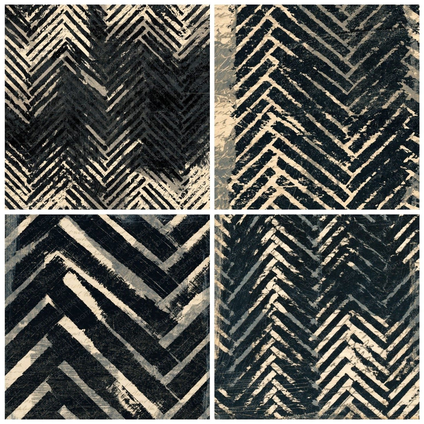 Monoprint Herringbone Weave Black Cream Digital Paper Pack (DDD014753)
