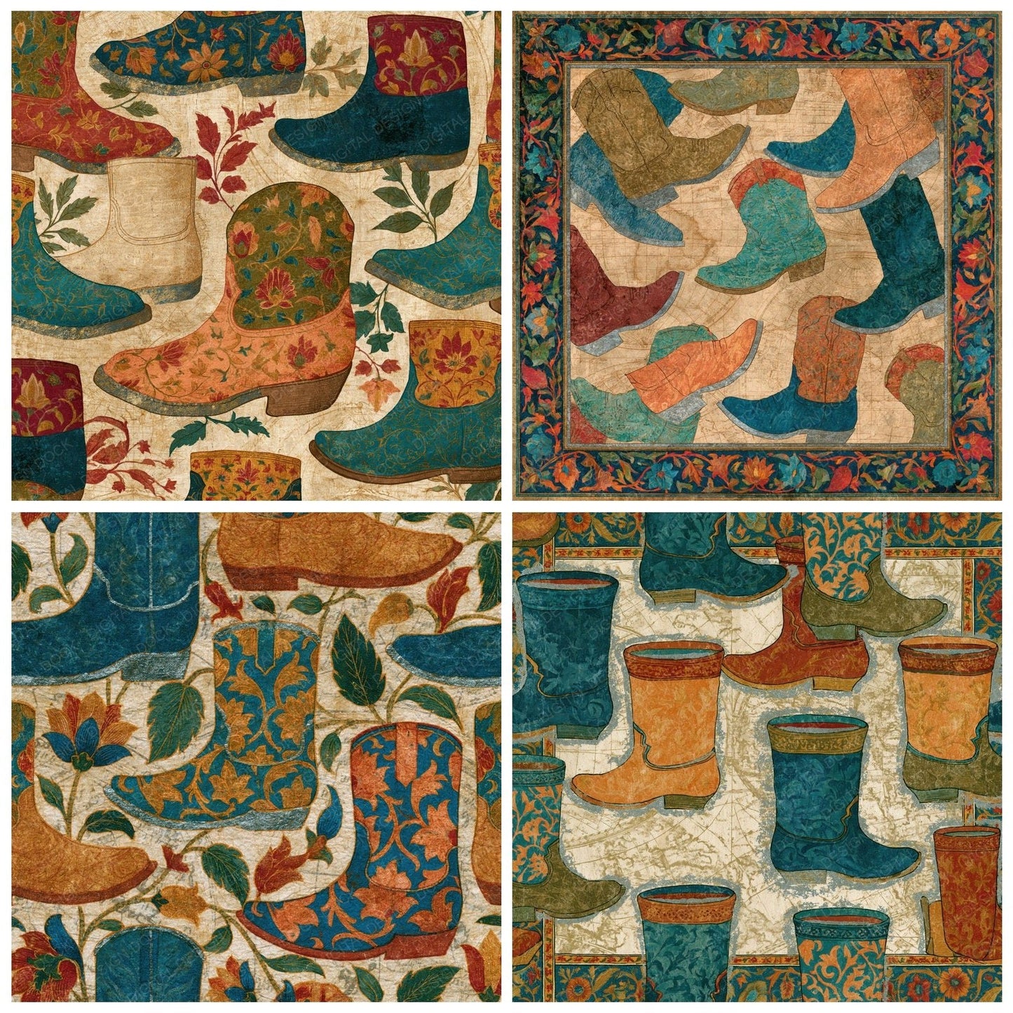 Mughal Tiny Boots Peach Olive Turquoise Digital Paper Pack (DDD014754)