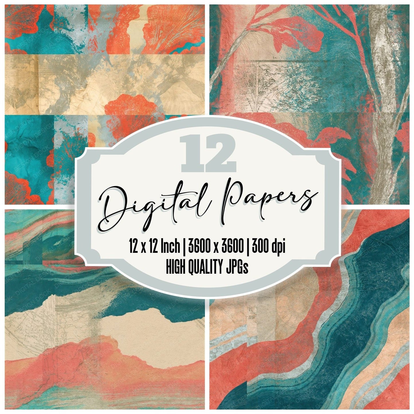 Naturalist Coral Turquoise Tonal Seamless Digital Paper Pack (DDD014755)