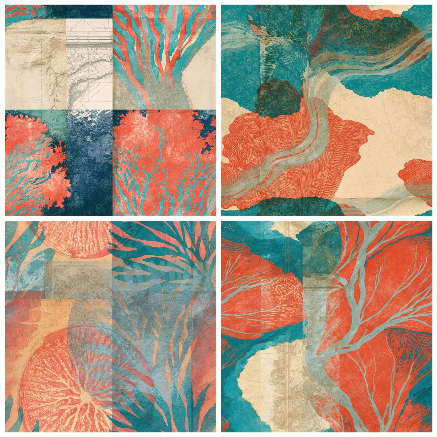 Naturalist Coral Turquoise Tonal Seamless Digital Paper Pack (DDD014755)