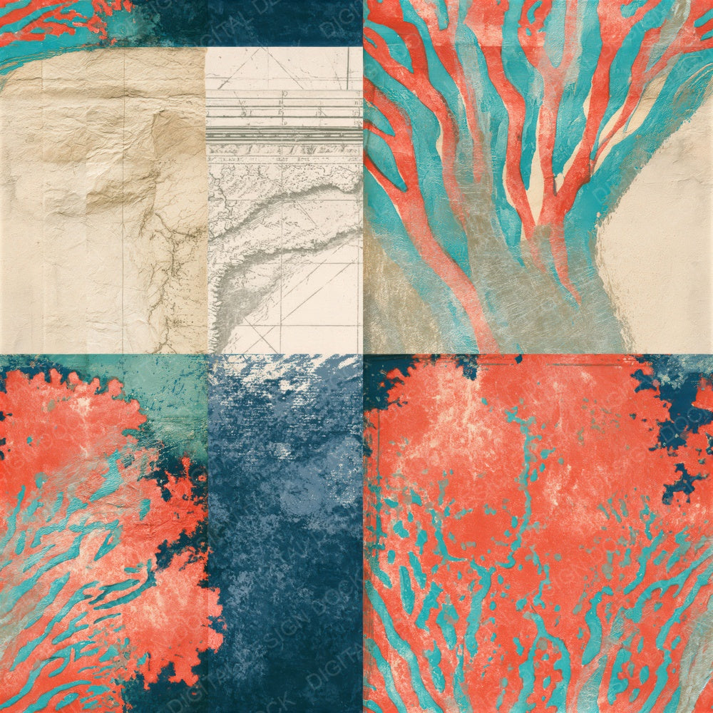 Naturalist Coral Turquoise Tonal Seamless Digital Paper Pack (DDD014755)
