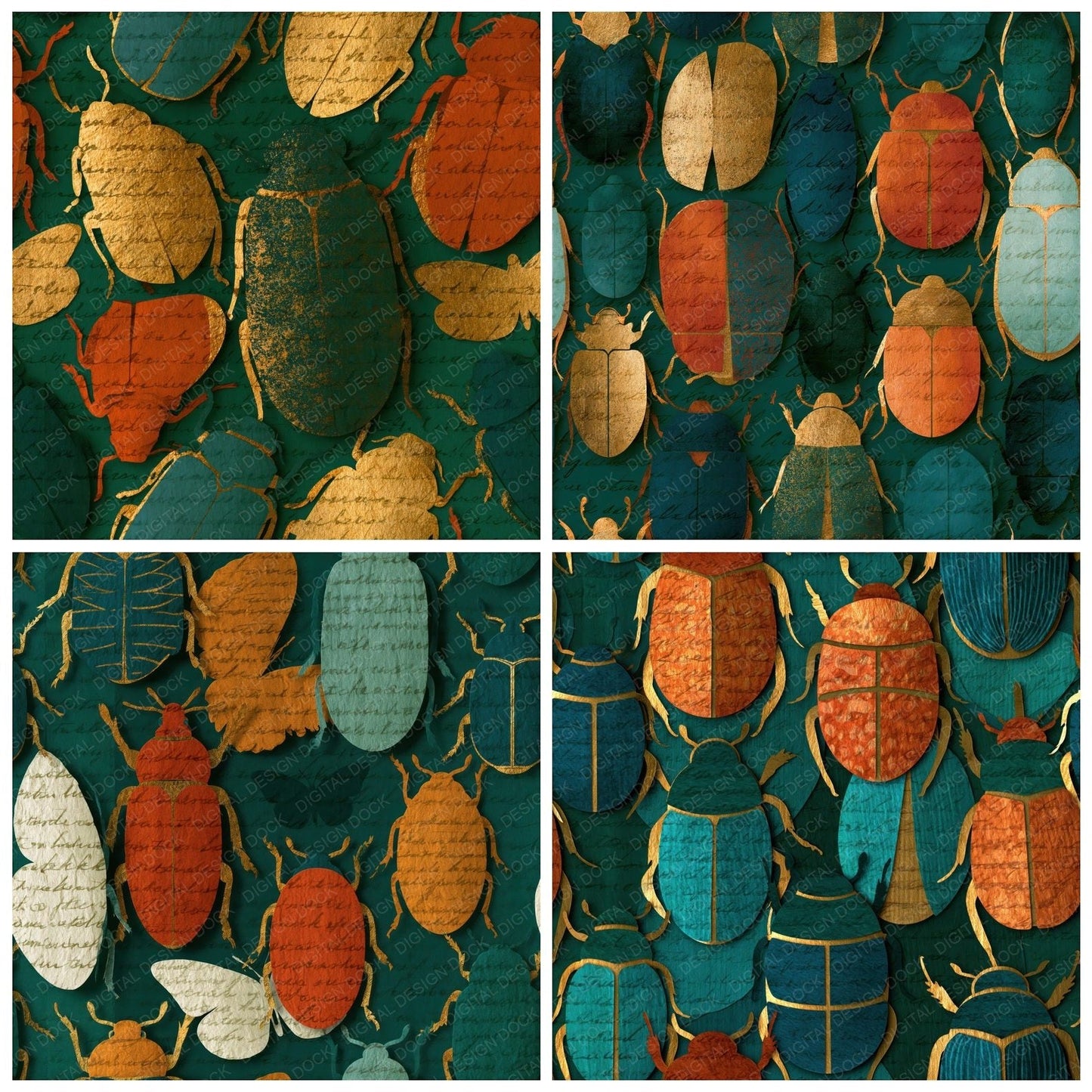 Papercut Beetles Jade Copper Seamless Digital Paper Pack (DDD014756)