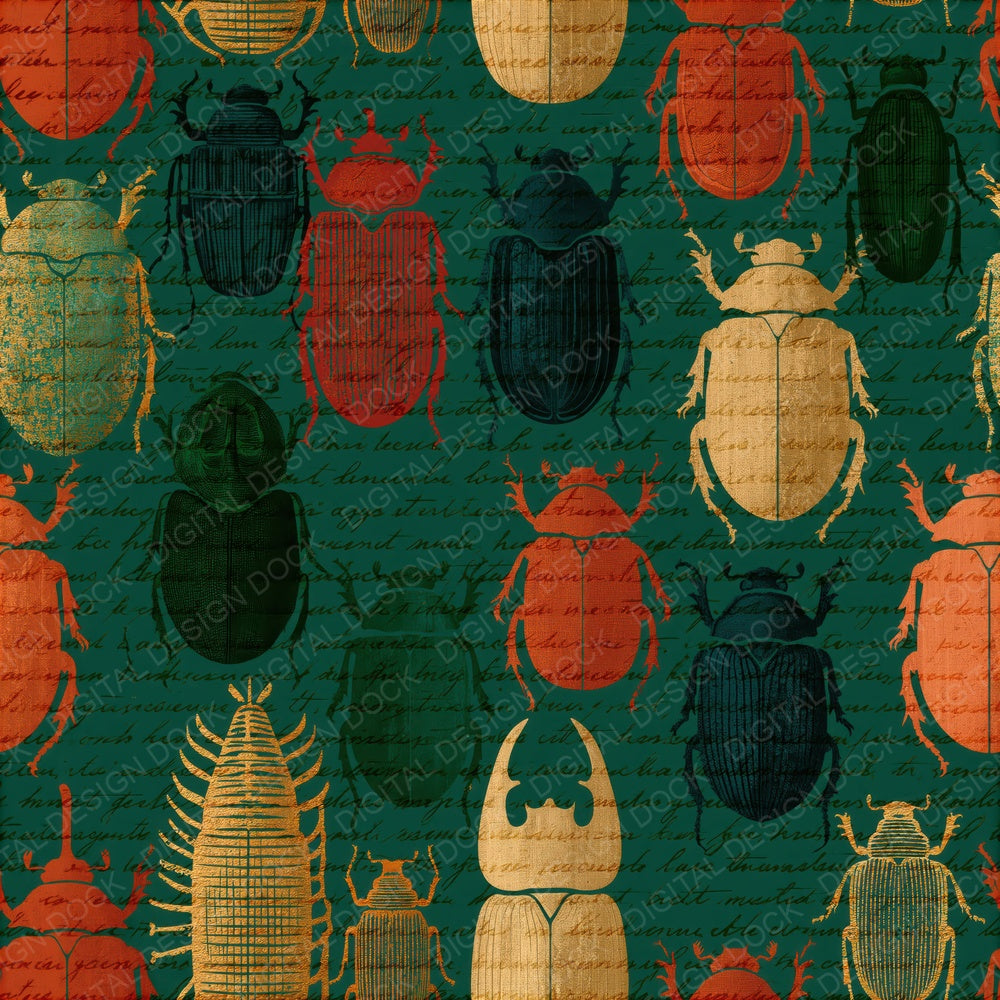 Papercut Beetles Jade Copper Seamless Digital Paper Pack (DDD014756)