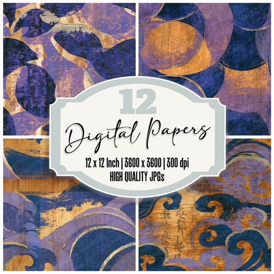 Pyrography Lavender Curves Seamless digital paper pack cover showing four of the 12 papers