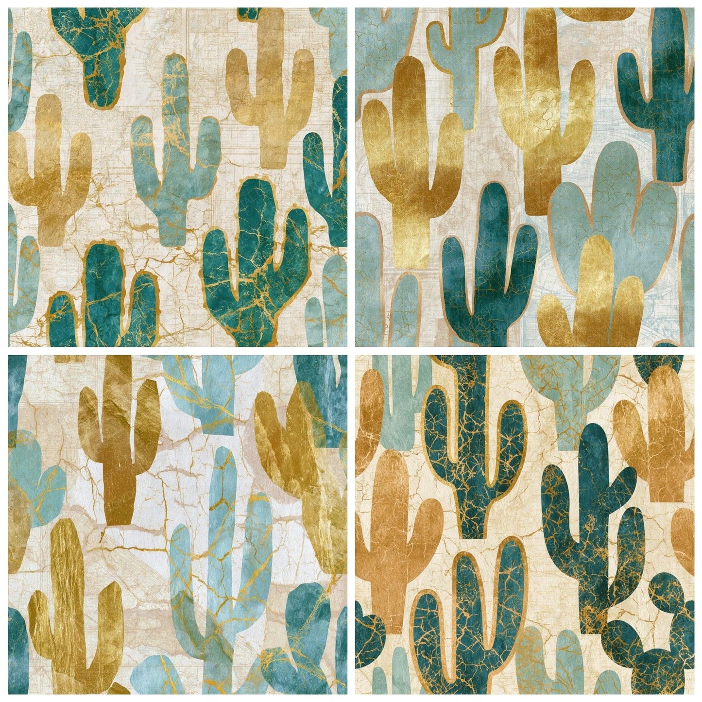 Batik Cactus Sea Glass Gold Digital Paper Pack (DDD014766)