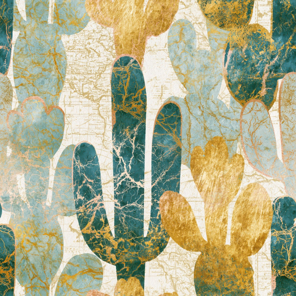 Batik Cactus Sea Glass Gold Digital Paper Pack (DDD014766)